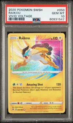 2020 POKEMON SWORD & SHIELD VIVID VOLTAGE #050 RAIKOU PSA 10 - Image 1