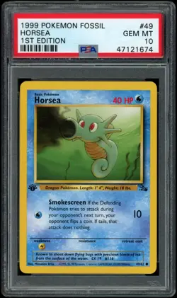 PSA 10 GEM MINT Card 1999 POKEMON FOSSIL 49 HORSEA 1ST EDITION - Image 1