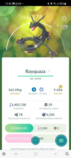 Pokemon Go Shiny Legendary Rayquaza ( Reduced) - Image 1