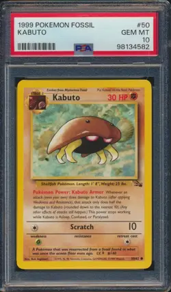 1999 Pokemon Fossil Kabuto #50 PSA 10 GEM MINT - Image 1