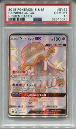Pokemon Sun & Moon Hidden Fates Shiny Vault Card SV62 Nihilego PSA 10 - Image 1