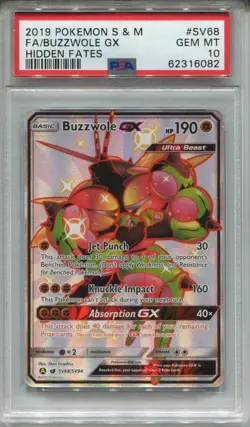 Pokemon Sun & Moon Hidden Fates Shiny Vault Card SV68 Buzzwole PSA 10 - Image 1