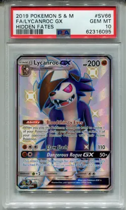 Pokemon Sun & Moon Hidden Fates Shiny Vault Card SV66 Lycanroc PSA 10 - Image 1
