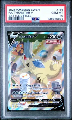 2021 Pokemon Sword & Shield Battle Styles #155 Tyranitar V PSA 10 Full Art - Image 1