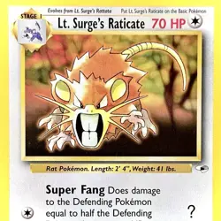 Lt. Surge's Raticate - Pokemon TCG - Gym Heroes - 51/132 - UNCOMMON ~ LP - Image 1