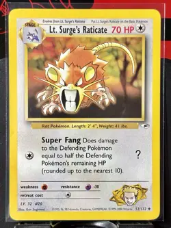 Lt. Surge's Raticate - Pokemon TCG - Gym Heroes - 51/132 - UNCOMMON ~ LP - Image 2