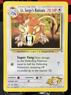 Lt. Surge's Raticate - Pokemon TCG - Gym Heroes - 51/132 - UNCOMMON ~ LP - Image 3