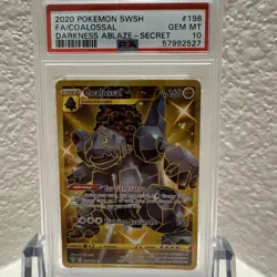 Coalossal 198/189 PSA 10 Gem Mint Full Art Secret Rare Pokemon Darkness Ablaze - Image 1