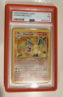 1999 POKEMON BASE SET UNLIMITED #4 CHARIZARD-HOLO PSA 7 W/GRADED GUARD - Image 1