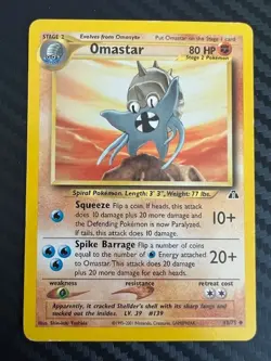 Pokemon TCG Omastar 43/75 Neo Discovery Unlimited LP - Image 1