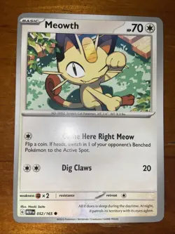 Pokemon TCG Meowth Scarlet & Violet 151 MEW 052/165 Near Mint 2023 - Image 1