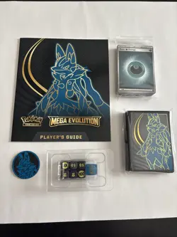 Pokemon TCG: Mega Evolution Lucario ETB Sleeves, Energy, Dice, Coins - Image 1