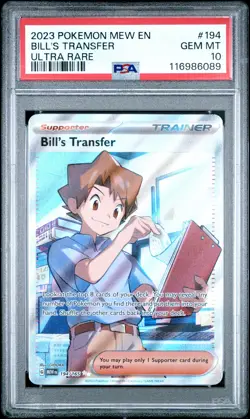 2023 POKEMON MEW EN-151 ULTRA RARE #194 BILL'S TRANSFER PSA 10 - Image 1