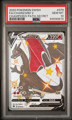 2020 POKEMON SWORD & SHIELD CHAMP'S PATH SECRET #079 FULL ART/CHARIZARD V PSA 10 - Image 1