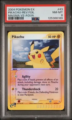 2004 POKEMON EX TEAM MAGMA VS TEAM AQUA #43 PIKACHU-REVERSE FOIL PSA 8 - Image 1