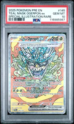 2025 POKEMON PRE EN-PRISMATIC EVOLUTIONS #145 TEAL MASK OGERPON EX PSA 10 - Image 1