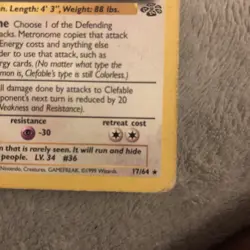 Pokemon TCG Clefable Jungle 17/64 Regular Rare (used quality) - Image 5