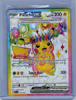 Pokemon TCG Sv08: Surging Sparks Pikachu EX Holo Card 219/191 NM Condition - Image 1