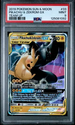 2019 POKEMON SUN & MOON TEAM UP #33 PIKACHU & ZEKROM GX PSA 9 - Image 1