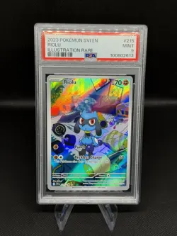 Pokemon TCG: 215/198 Riolu Scarlet & Violet Base Set Illustration Rare IR PSA 9 - Image 1