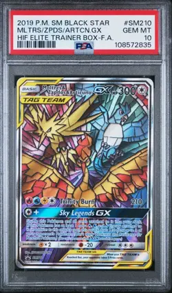 2019 POKEMON PROMO SM210 FULL ART/MOLTRES & ZAPDOS & ARTICUNO GX PSA 10 - Image 1