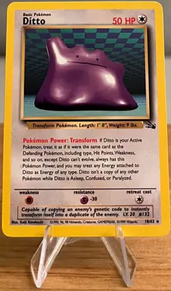 Ditto #132 Non-Holographic Pokemon Card MP - 18/62 Rare Fossil Set 1999 - Image 3