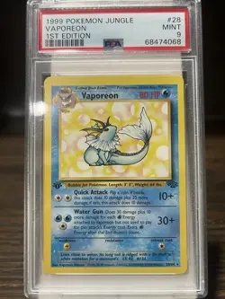 Pokemon Vaporeon Jungle 1st Edition NON Holo Rare #28 PSA 9 Mint - Image 1