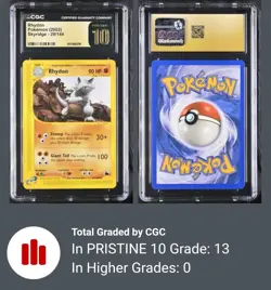 CGC Pristine 10 Rhydon 29/144 Skyridge Pokemon WOTC Ereader 2003 - Image 1