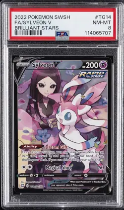 2022 POKEMON SWORD & SHIELD BRILLIANT STARS #TG14 FULL ART/SYLVEON V PSA 8 - Image 1