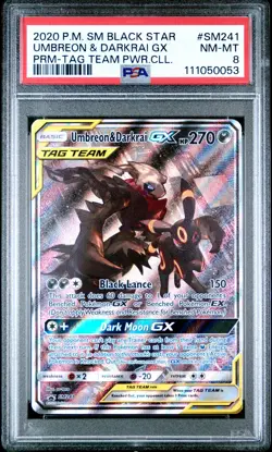 2020 POKEMON SM BLACK STAR PROMO TAG TEAM POWERS COLL UMBREON & DARKRAI GX PSA 8 - Image 1