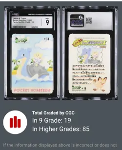 Lapras & Togepi Sticker Card Pokemon sealdass Japanese Bandai Graffiti CGC 9 - Image 3