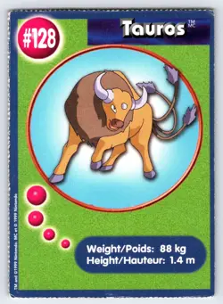 Tauros #128 1999 Burger King Pokemon Card Promo Perforated Vintage Rare - Lp - Image 1