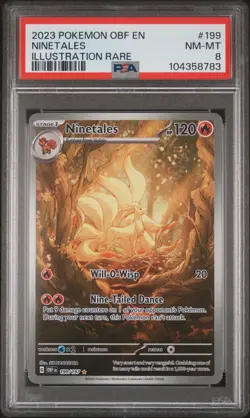 2023 POKEMON OBF EN-OBSIDIAN FLAMES ILLUSTRATION RARE #199 NINETALES PSA 8 - Image 1