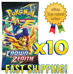 Crown Zenith Lot of 10 Booster Packs Pokemon TCG Sword And Shield - Image 1
