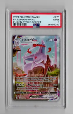 2021 POKEMON SWORD & SHIELD FUSION STRIKE SECRET #270 FULL ART/ESPEON VMAX PSA 9 - Image 1