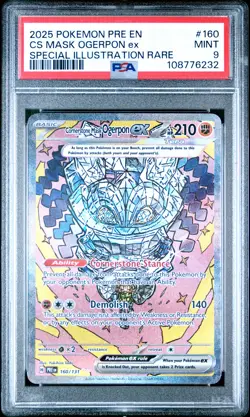 2025 POKEMON PRE EN-PRISMATIC EVOLUTIONS #160 CORNERSTONE MASK OGERPON EX PSA 9 - Image 1