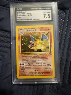 CGC 7.5 Charizard 2000 Base Set 2 4/130 Holo SWIRL Pokemon Card - Image 1