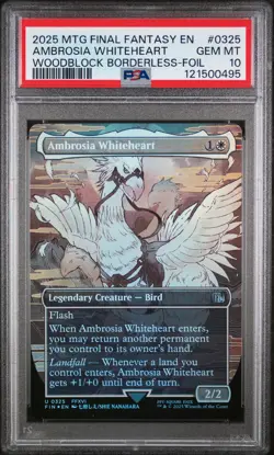 2025 MTG FINAL FANTASY WOODBLOCK BORDERLESS-FOIL AMBROSIA WHITEHEART PSA 10 - Image 1