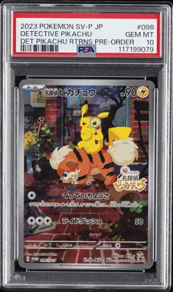 2023 POKEMON JAPANESE SV-P PROMO #098 DETECTIVE PIKACHU PSA 10 - Image 1