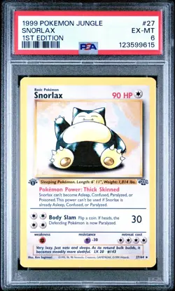 Pokemon TCG Snorlax Jungle 27/64 Regular 1999 1st Edition PSA 6 EX-MT - Image 1