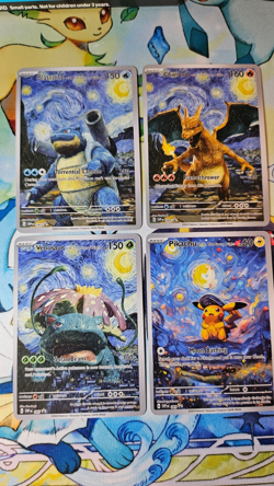 4 Pokemon Van Gogh FAN ART Cards Pikachu Charizard Blastoise Venusaur - Image 1