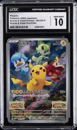 2022 POKEMON JPN SCARLET & VIOLET PROMOS, PRE-ORDER PIKACHU CGC 10 GEM MINT - Image 1