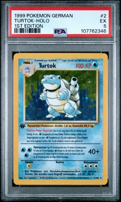 1999 POKEMON GERMAN 1ST ED #2 TURTOK-HOLO PSA 5 - Image 1