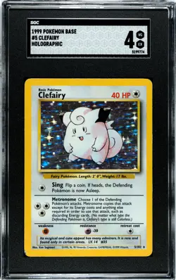 1999 Pokemon Base Set Clefairy Holographic 5/102 SGC 4 VG/EX - Image 1