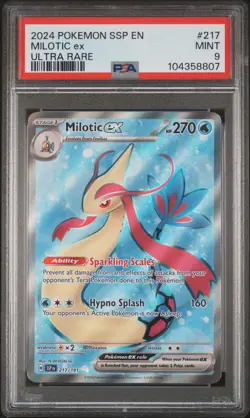 2024 POKEMON SSP EN-SURGING SPARKS ULTRA RARE #217 MILOTIC EX PSA 9 - Image 1