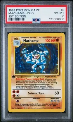 1999 Pokemon 1st Edition MACHAMP Holo #8 PSA 8 NM-MT - Image 1