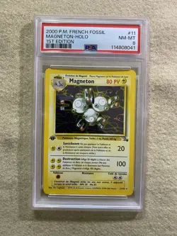 2000 Pokemon French Fossil Magneton Holo #11 1st Edition PSA8 - Image 1