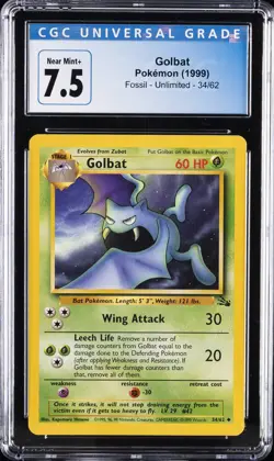 1999 POKEMON FOSSIL - UNLIMITED #34/62 GOLBAT CGC 7.5 - Image 1
