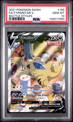 2021 POKEMON SWORD & SHIELD BATTLE STYLES #155 FULL ART/TYRANITAR V PSA 10 - Image 1