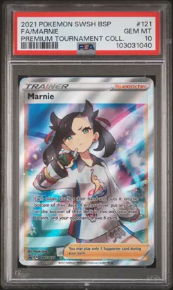 2021 POKEMON SWSH BLACK STAR PROMO #121 FULL ART/MARNIE PSA 10 - Image 1